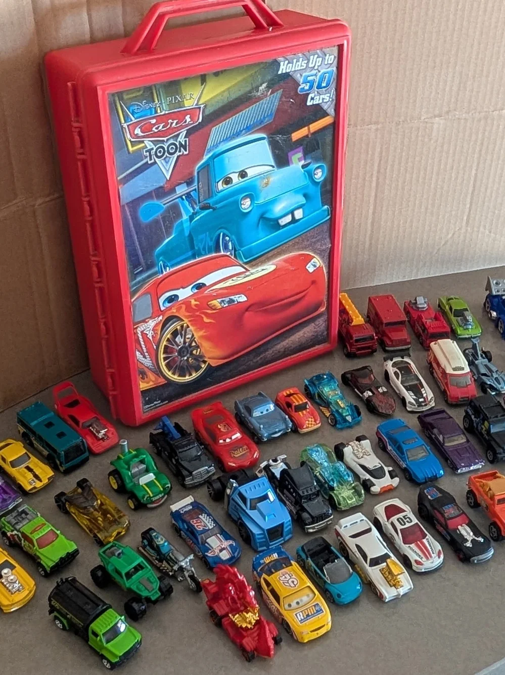 Red Carry Case with Assorted Matchbox Toy Cars